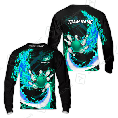 Customized Bowling Polo Team Jerseys, Breath Of Fire Bowling And Pins Multicolor Option Customized Name And Team Name For Bowling Team