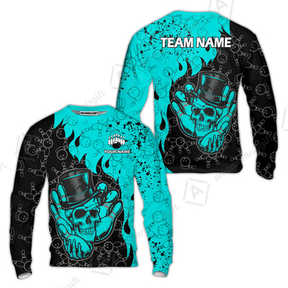Custom Bowling Team Shirt – Skull Bowling Pattern Multicolor Personalized Jersey Bowling Uniform For League Players