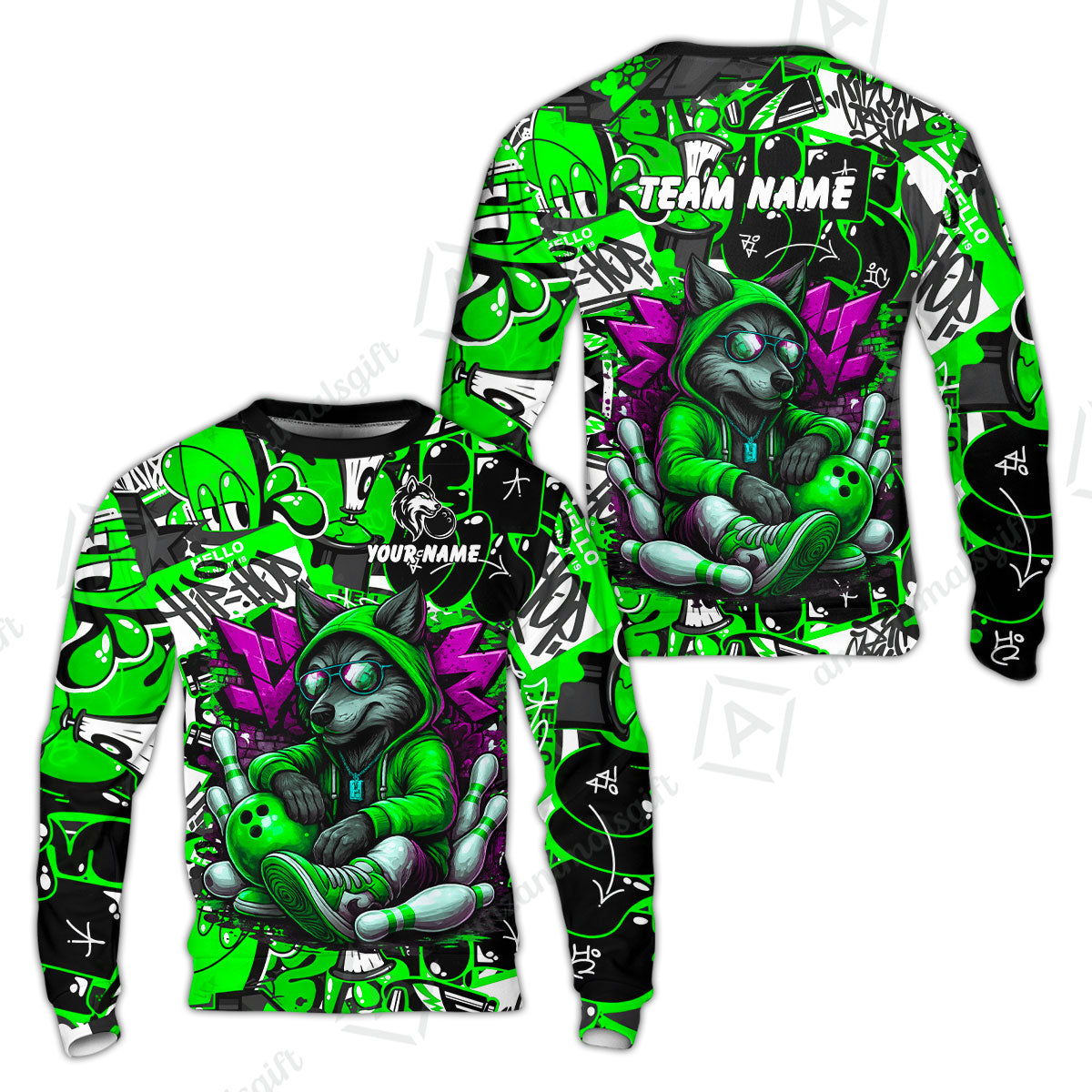 Custom Bowling Jersey Polo Shirt, Badass Wolf Mascot Bowling, Custom Bowling Jersey Team Shirt For Players With Name & Team Name