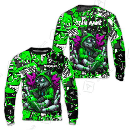 Custom Bowling Jersey Polo Shirt, Badass Wolf Mascot Bowling, Custom Bowling Jersey Team Shirt For Players With Name & Team Name