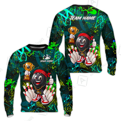 Custom Bowling Jersey Polo Shirt, Graffiti Champion, Custom Bowling Jersey Team Shirt For Players With Name & Team Name