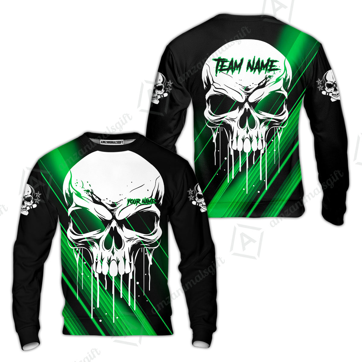 Customized Bowling Polo, Blue Skull Bowling Creepy Style Bowling jerseys Custom Name And Team Shirt