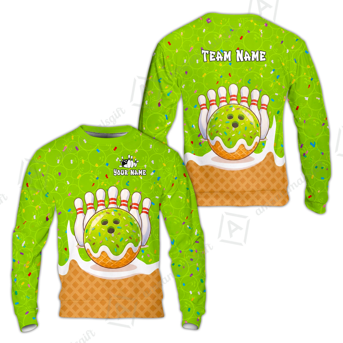 Custom Bowling Jersey Polo Shirt, Bowling Sprinkles Ice Cream Cone, Personalized Name & Team Name