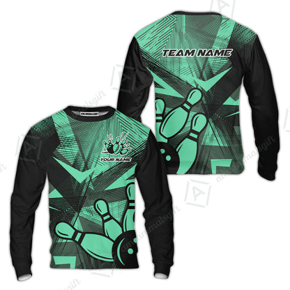 Customized Bowling Sweatshirt, Bowling Ball And Pins Esports Pattern Sweatshirt Uniform For Bowlers