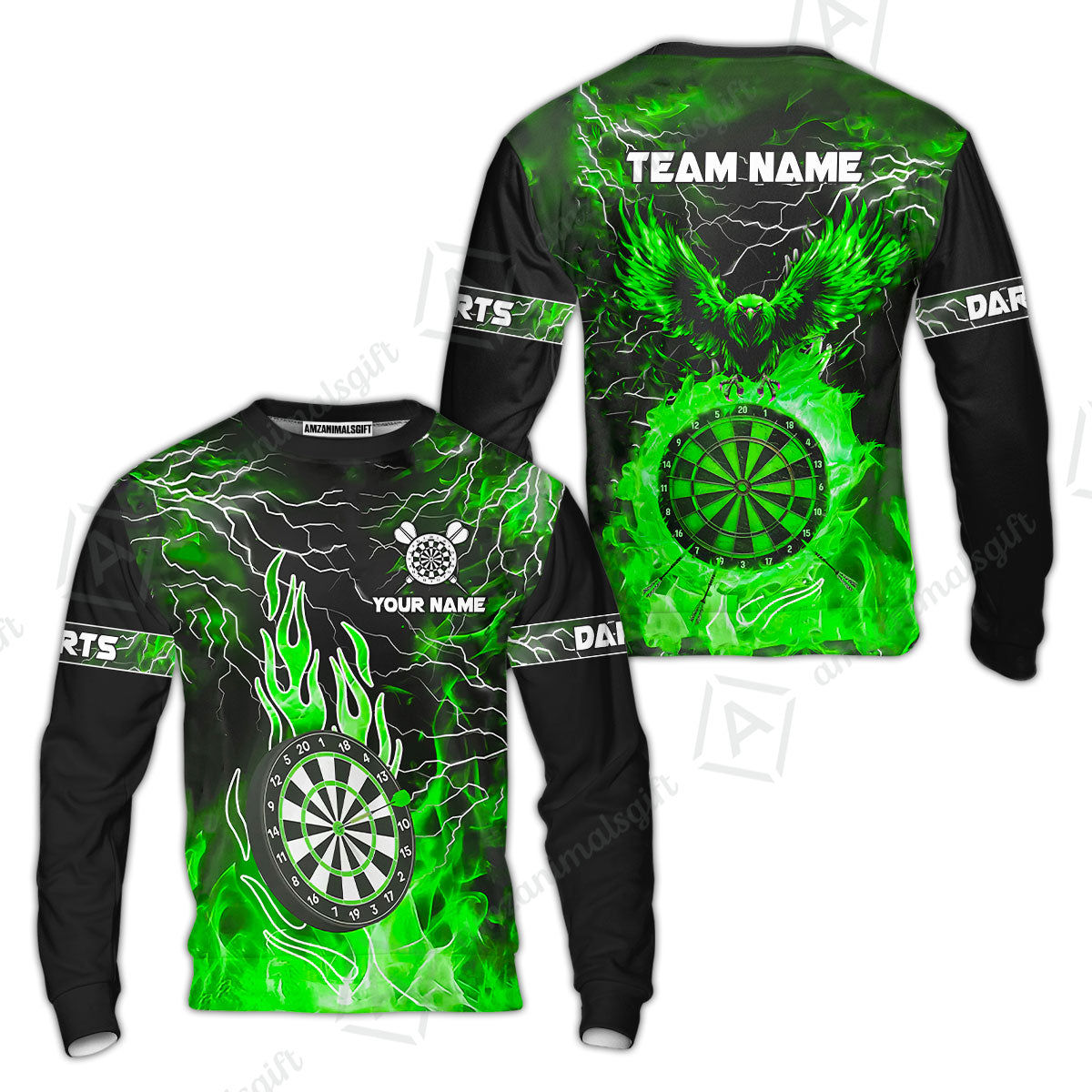 Custom Darts Team Jersey, Dartboard Fire Flame Custom Eagle Darts Jersey Polo Quarter-Zip Shirts, Custom Name And Team Name Darts Uniforms Jersey