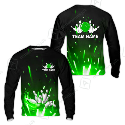 Custom Bowling Team Jerseys Polo Shirts, Bowling uniforms Flame Bowling Ball And Pins Short Sleeve Polo For Men Women Bowlers