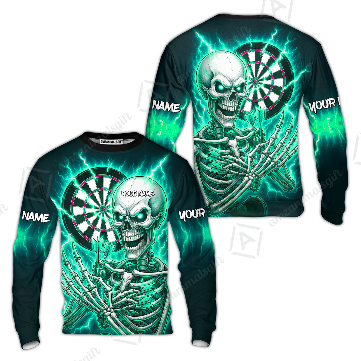 Custom Darts Team Sweatshirt, Dartboard Electric Skeleton Darts Jersey Sweatshirt, Custom Darts Uniforms Jersey