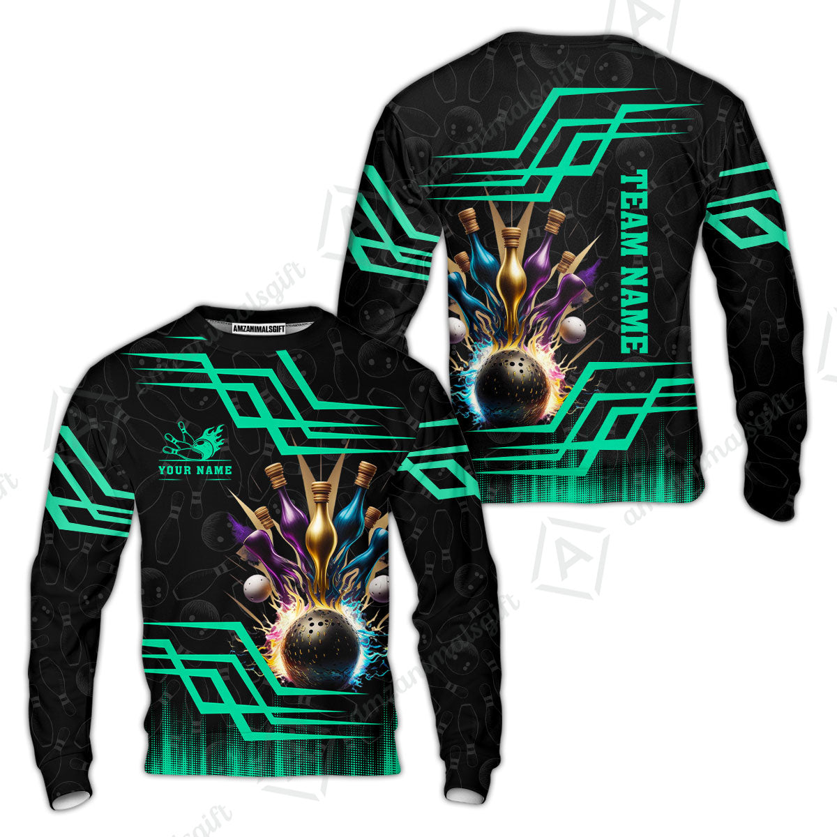 Customized Bowling Unisex Polo, Bowling And Pins Royal Multicolor Option Customized Name And Team Name For Bowling Team