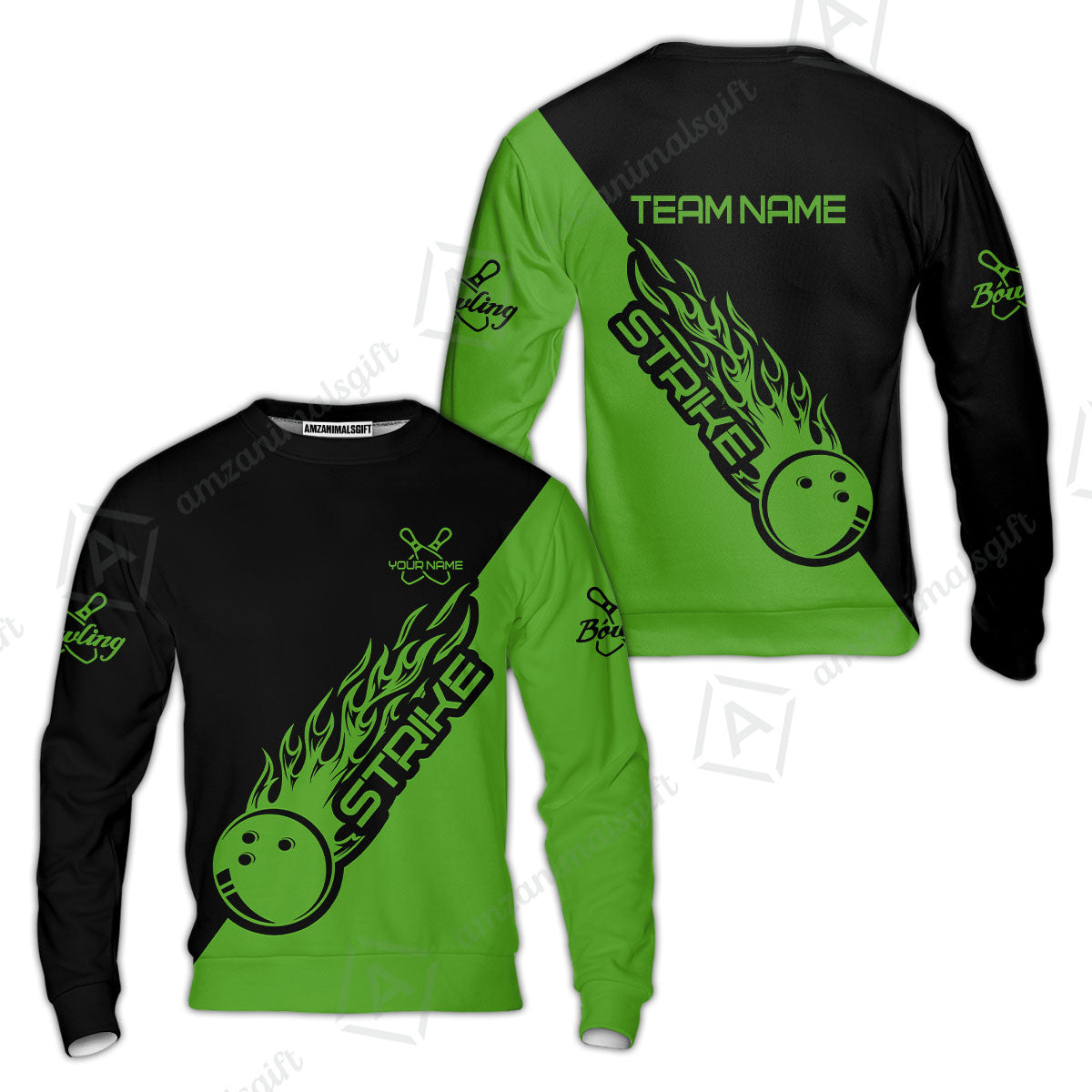 Bowling Customized Jersey Black Green Shirt Strike Ball Bowling Tenpin Quarter Zip Shirt For Bowlers, Bowling Team