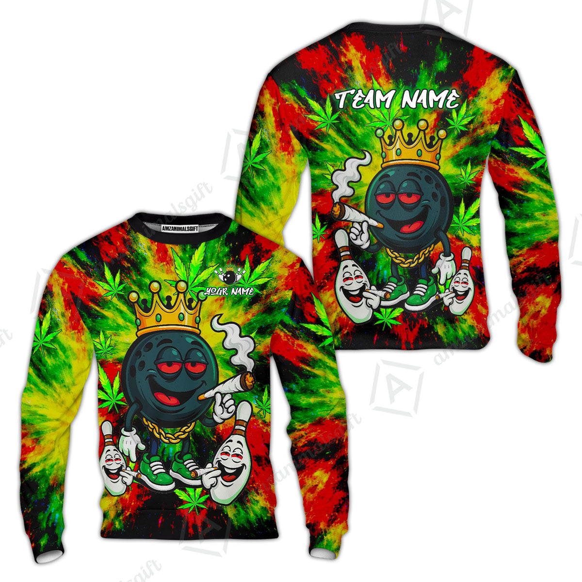 Custom Bowling Team Flat Neck Zip Jersey Shirt, King Smoke Tie-Dye Personalized Team Shirt, Custom Name and Team Name for Bowlers