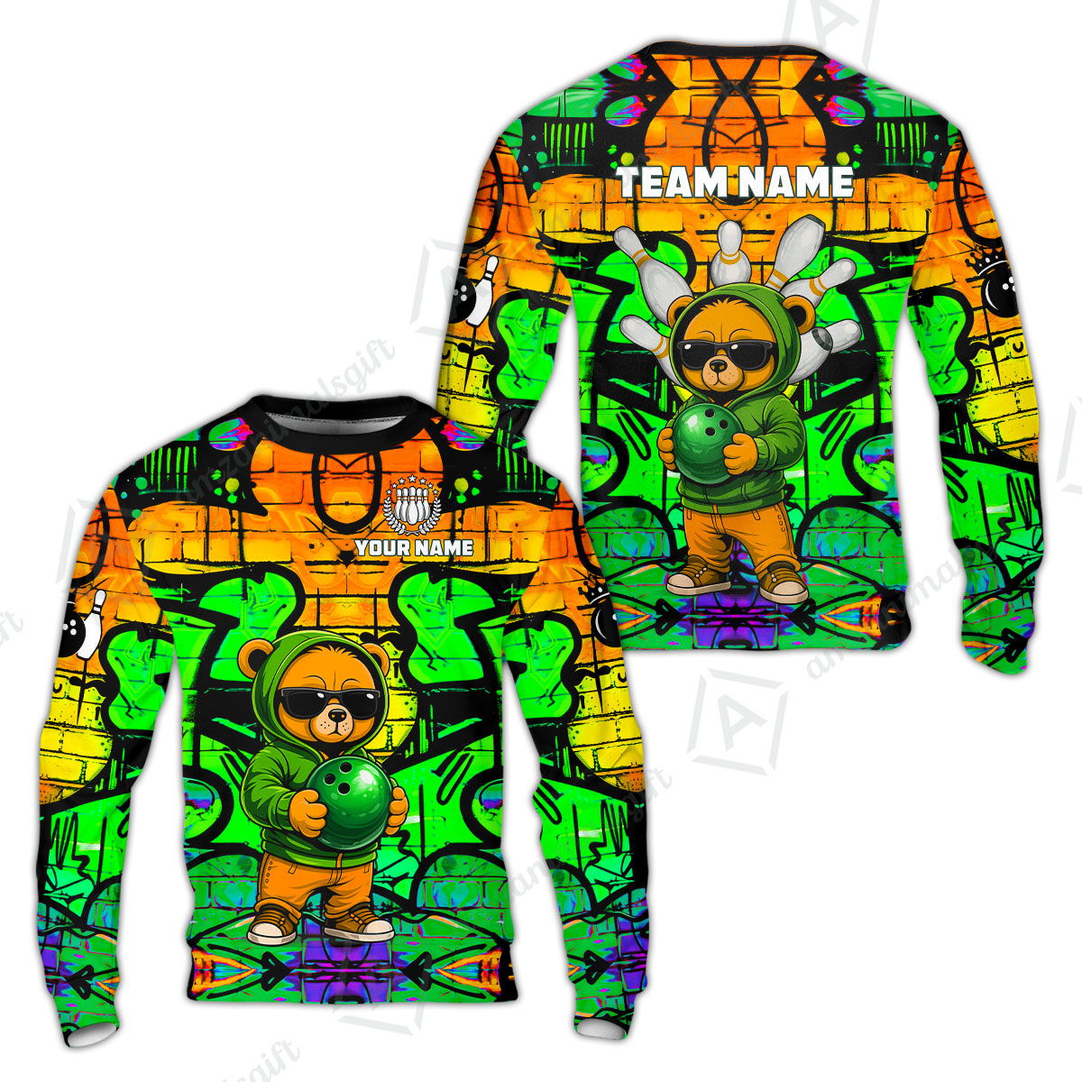 Custom Bowling Jersey Polo Shirt, Urban Street Art Bowling, Custom Bowling Jersey Team Shirt For Players With Name & Team Name