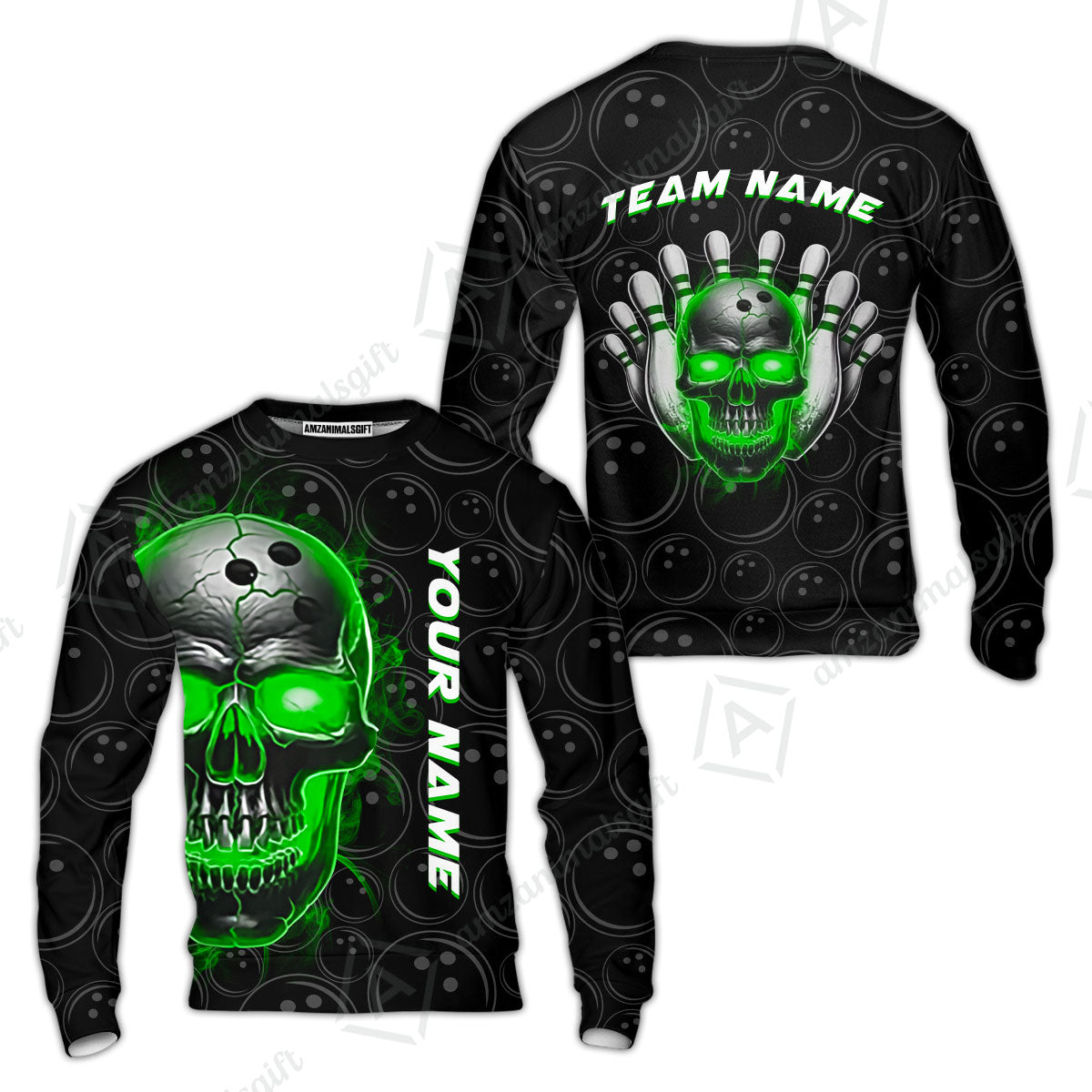 Customized Bowling Team Jersey Skull Flaming In Bowling Pattern Personalized Name Team Name Quarter-Zip Jerseys For Bowlers