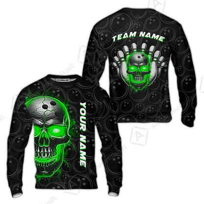 Customized Bowling Team Jersey Skull Flaming In Bowling Pattern Personalized Name Team Name Quarter-Zip Jerseys For Bowlers