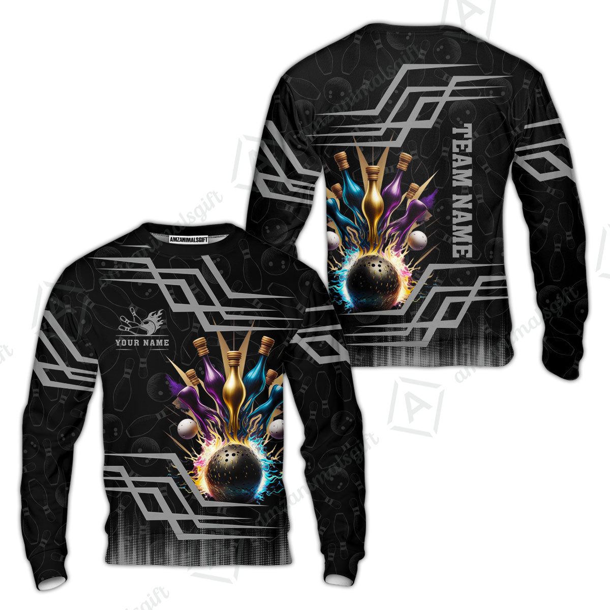 Customized Bowling Unisex Polo, Bowling And Pins Royal Multicolor Option Customized Name And Team Name For Bowling Team