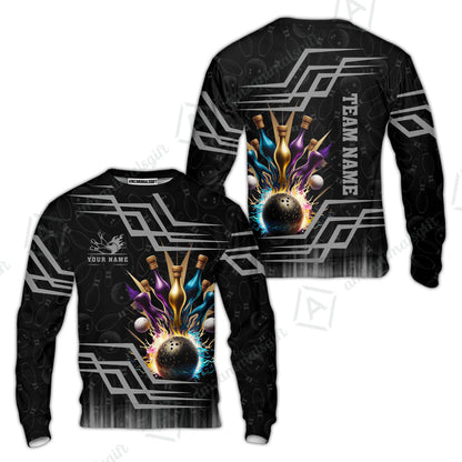 Customized Bowling Unisex Polo, Bowling And Pins Royal Multicolor Option Customized Name And Team Name For Bowling Team