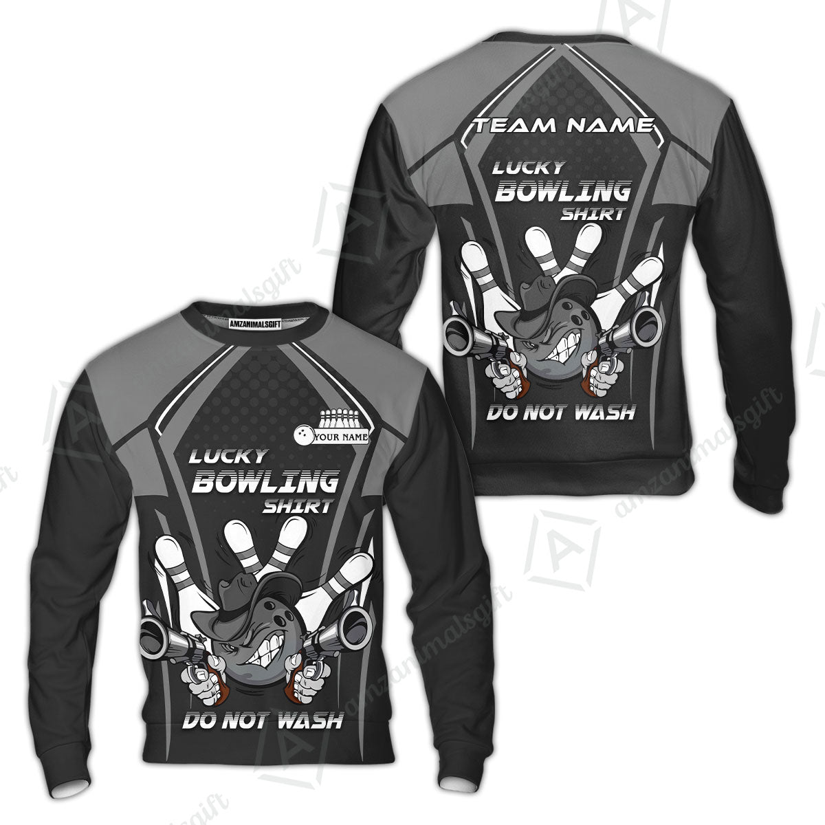 Customized Bowling Team Sweatshirt, Lucky Bowling Shirt Do Not Wash Bowling Ball Aiming Guns, Personalized Name Bowling Shirt