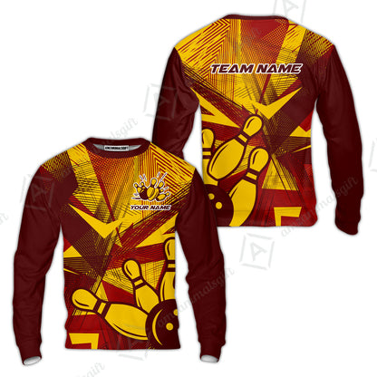 Customized Bowling Sweatshirt, Bowling Ball And Pins Esports Pattern Sweatshirt Uniform For Bowlers