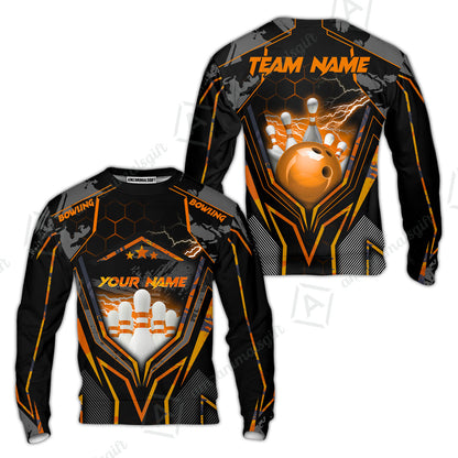 Customized Bowling Jersey, Bowling And Pins Abstract Grunge Texture X Multicolor Option Customized Name And Team Name Zipper Polo Jerseys Shirts