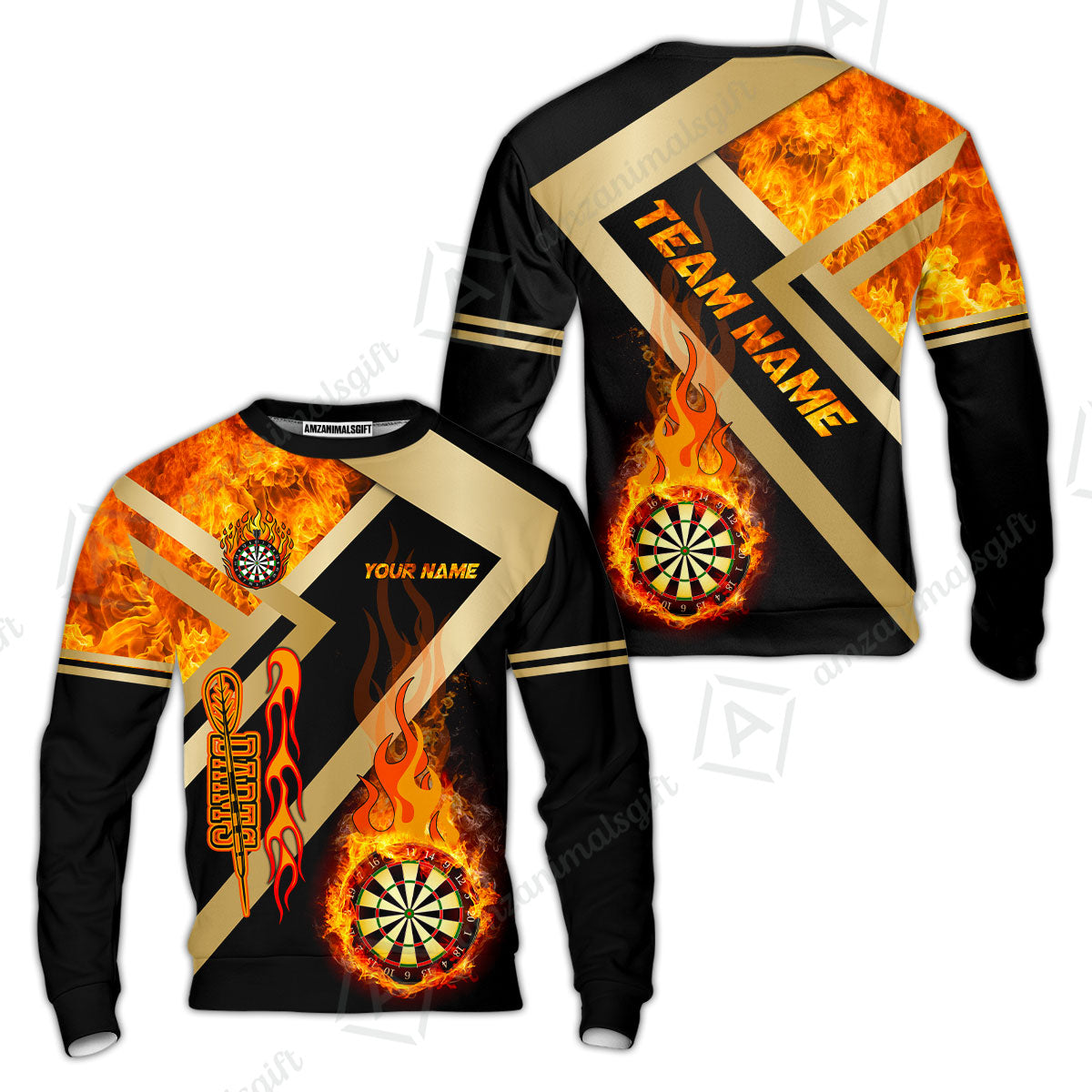Customized Darts Sweatshirt, Darts Dartboard Fire Flame Multicolor Team Sweatshirt For Darts Players