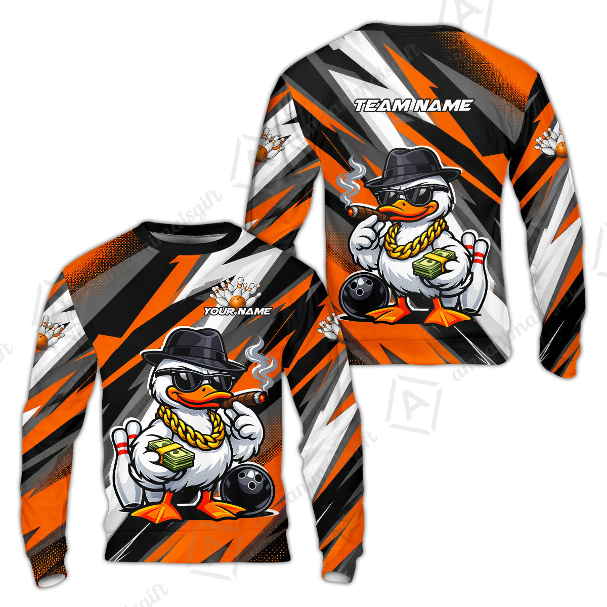 Custom Bowling Jersey Polo Shirt, Boss Hustle Duck Gangster Style, Custom Bowling Jersey Team Shirt For Players With Name and Team Name
