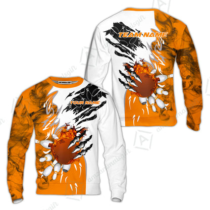 Customized Bowling Sweatshirt, Bowling And Pins Plame Monster Hand Premium Multicolor Option Personalized Name And Team Zipper Polo Jerseys Shirts