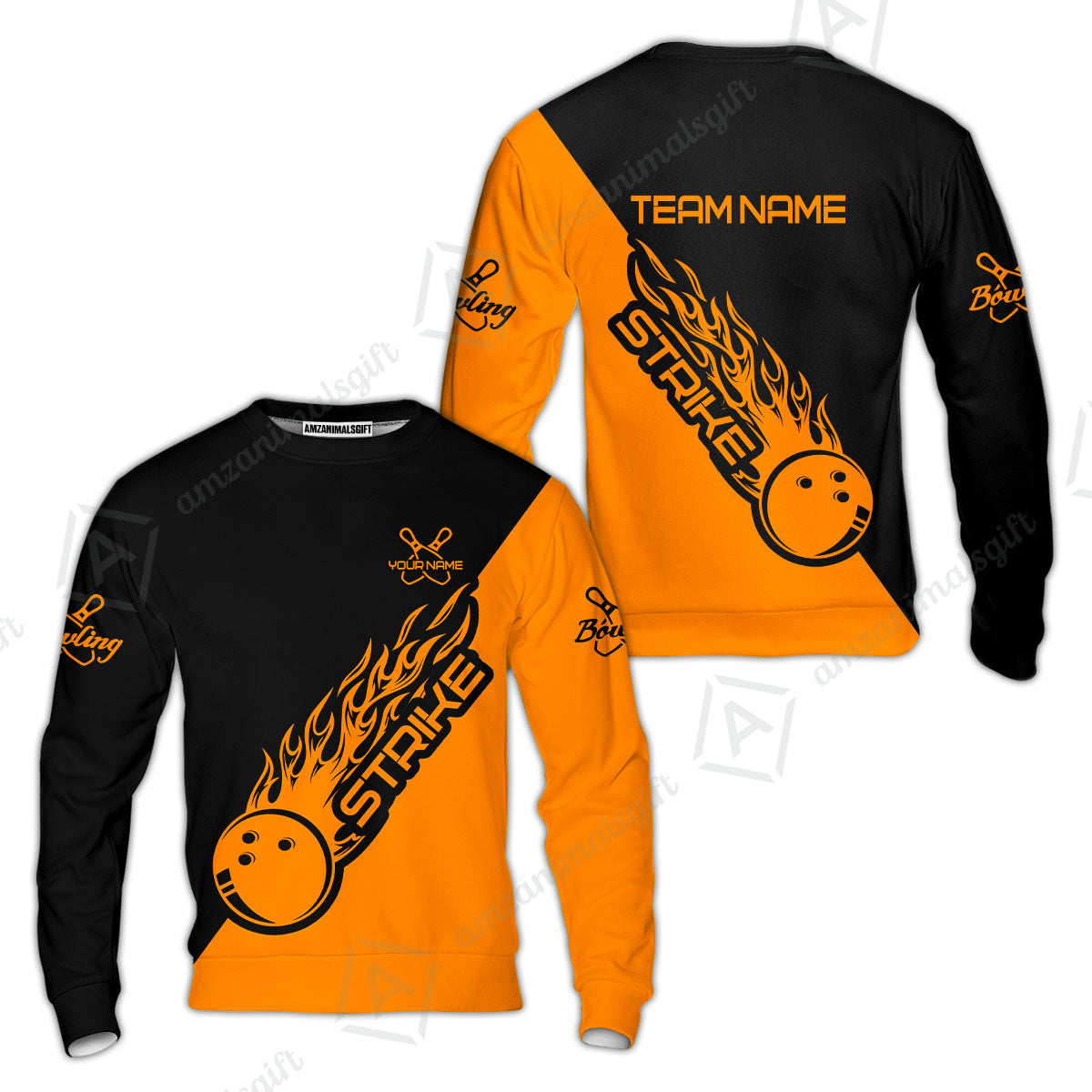 Bowling Customized Jersey Black Orange Shirt Strike Ball Bowling Tenpin Quarter Zip Shirt For Bowlers, Bowling Team