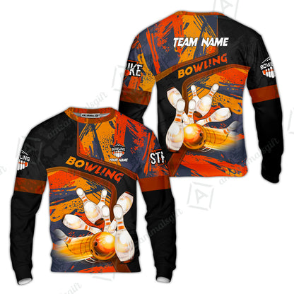 Custom Bowling Team Quater-Zip Polo Shirts, Bowling Uniforms Jerseys Brush Patterns, Multi Colors Personalized Name And Team Name