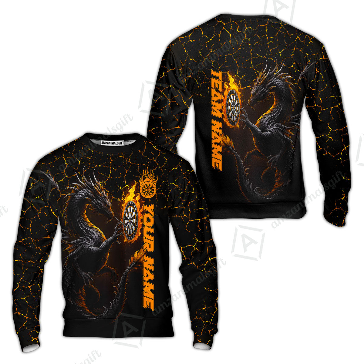 Customized Darts Sweatshirt, Big Dragon Dartboard Flame Darts Sweatshirt Team Style Jersey for Darts Players