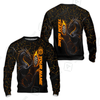 Customized Darts Sweatshirt, Big Dragon Dartboard Flame Darts Sweatshirt Team Style Jersey for Darts Players