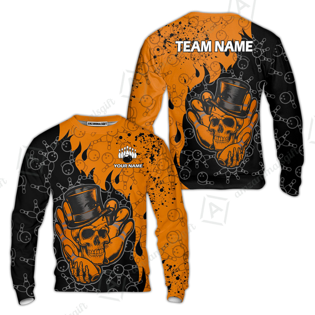 Custom Bowling Team Shirt – Skull Bowling Pattern Multicolor Personalized Jersey Bowling Uniform For League Players