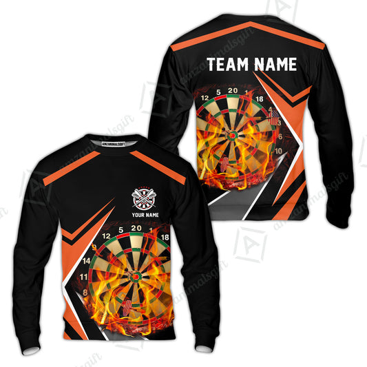 Customized Darts Team Sweatshirt, Dartboard In Flame Polo Shirt Personalized Name And Team Name For Darts League