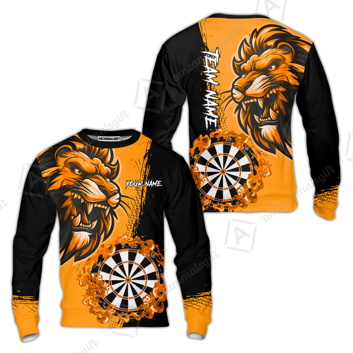 Custom Turquoise Funny Darts Team Unisex Polo Shirts, Darts uniforms Flame Lion Pattern Personalized Name And Team Name