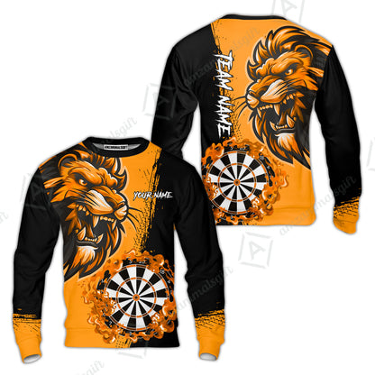 Custom Turquoise Funny Darts Team Unisex Polo Shirts, Darts uniforms Flame Lion Pattern Personalized Name And Team Name