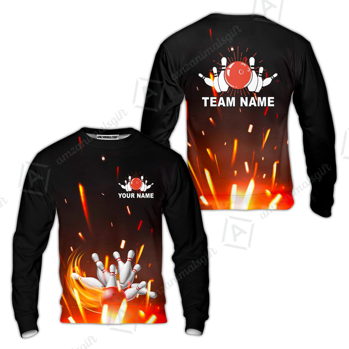 Custom Bowling Team Jerseys Polo Shirts, Bowling uniforms Flame Bowling Ball And Pins Short Sleeve Polo For Men Women Bowlers