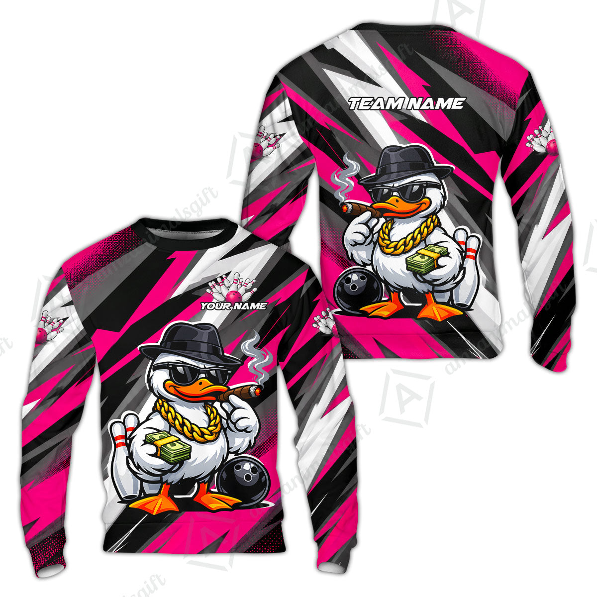 Custom Bowling Jersey Polo Shirt, Boss Hustle Duck Gangster Style, Custom Bowling Jersey Team Shirt For Players With Name and Team Name