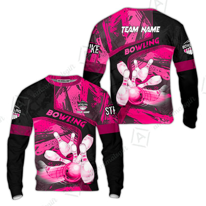 Custom Bowling Team Quater-Zip Polo Shirts, Bowling Uniforms Jerseys Brush Patterns, Multi Colors Personalized Name And Team Name