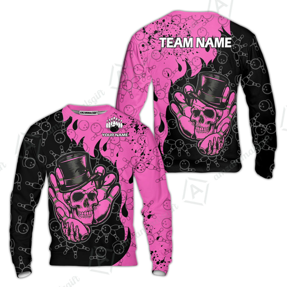 Custom Bowling Team Shirt – Skull Bowling Pattern Multicolor Personalized Jersey Bowling Uniform For League Players