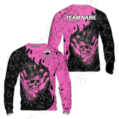Custom Bowling Team Shirt – Skull Bowling Pattern Multicolor Personalized Jersey Bowling Uniform For League Players