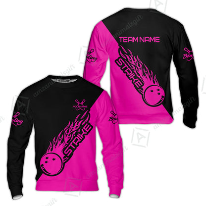Customized Bowling Team Shirt, Bowling Strike Black And Pink Uniform Shirt, Perfect outfit For Bowlers, Bowling Team