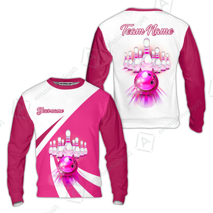 Bowling Customized Jersey White Green Shirt Rolling Bowling Tenpin Jersey Shirt, Outfit For Bowlers, Bowling Team