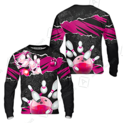 Personalized Bowling Button Up Shirt, Bowling Sweatshirt Ball & Pins Sport Pattern Custom Name And Team Name For Bowler
