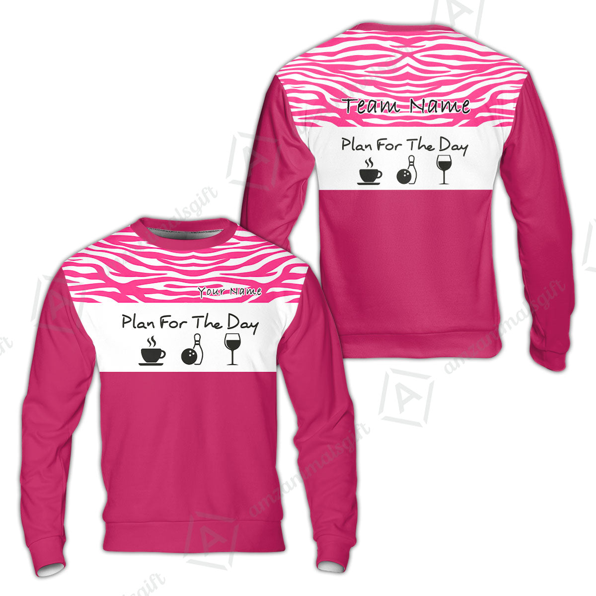 Custom Bowling Jersey Polo Shirt, Pink Zebra Pattern Bowling, Custom Bowling Jersey Team Shirt For Players With Name & Team Name