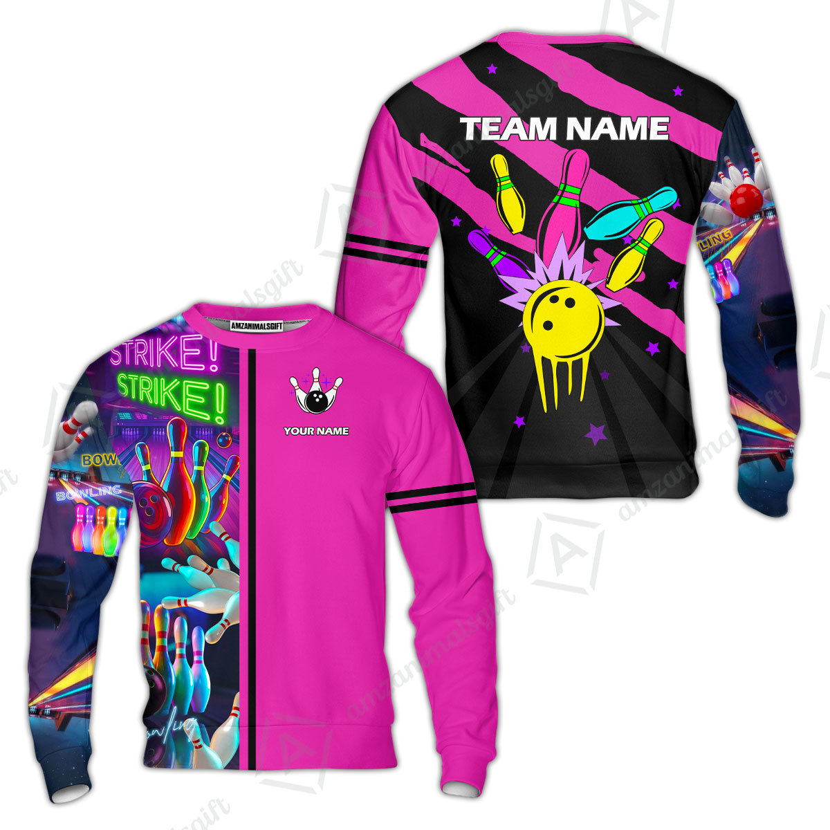 Custom Bowling Team Jersey Neon Bowling Strike Polo Shirts, Bowling Team Uniforms, Personalized Name And Team Name