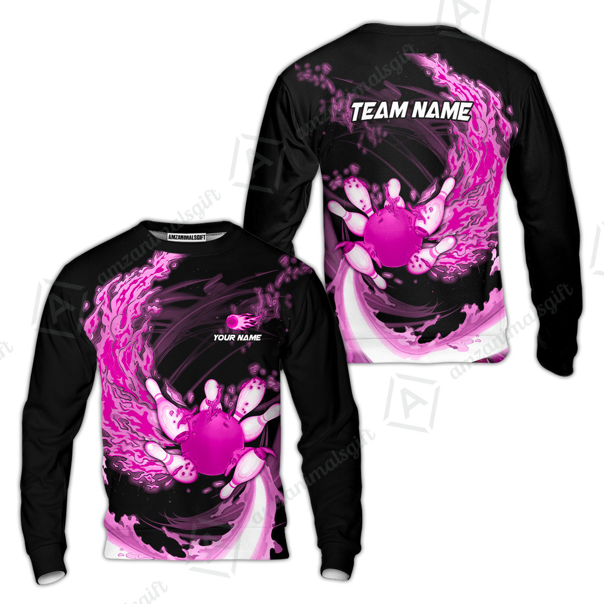 Personalized Bowling Jersey Breath Of Flaming Bowling Ball And Pins Multicolor Option Custom Name And Team Name For Bowlers