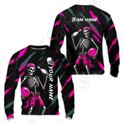 Customized Bowling Shirt, Bad Boy Skeleton Bowler, Personalized Polo Shirt For Players With Name & Team Name