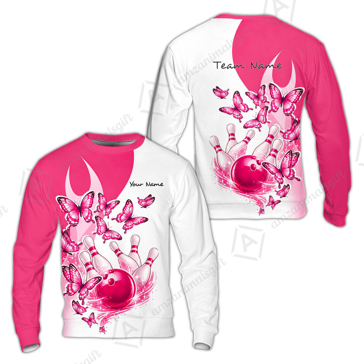 Custom Bowling Jersey Polo Shirt, Butterfly Strike, Personalized Name & Team Name