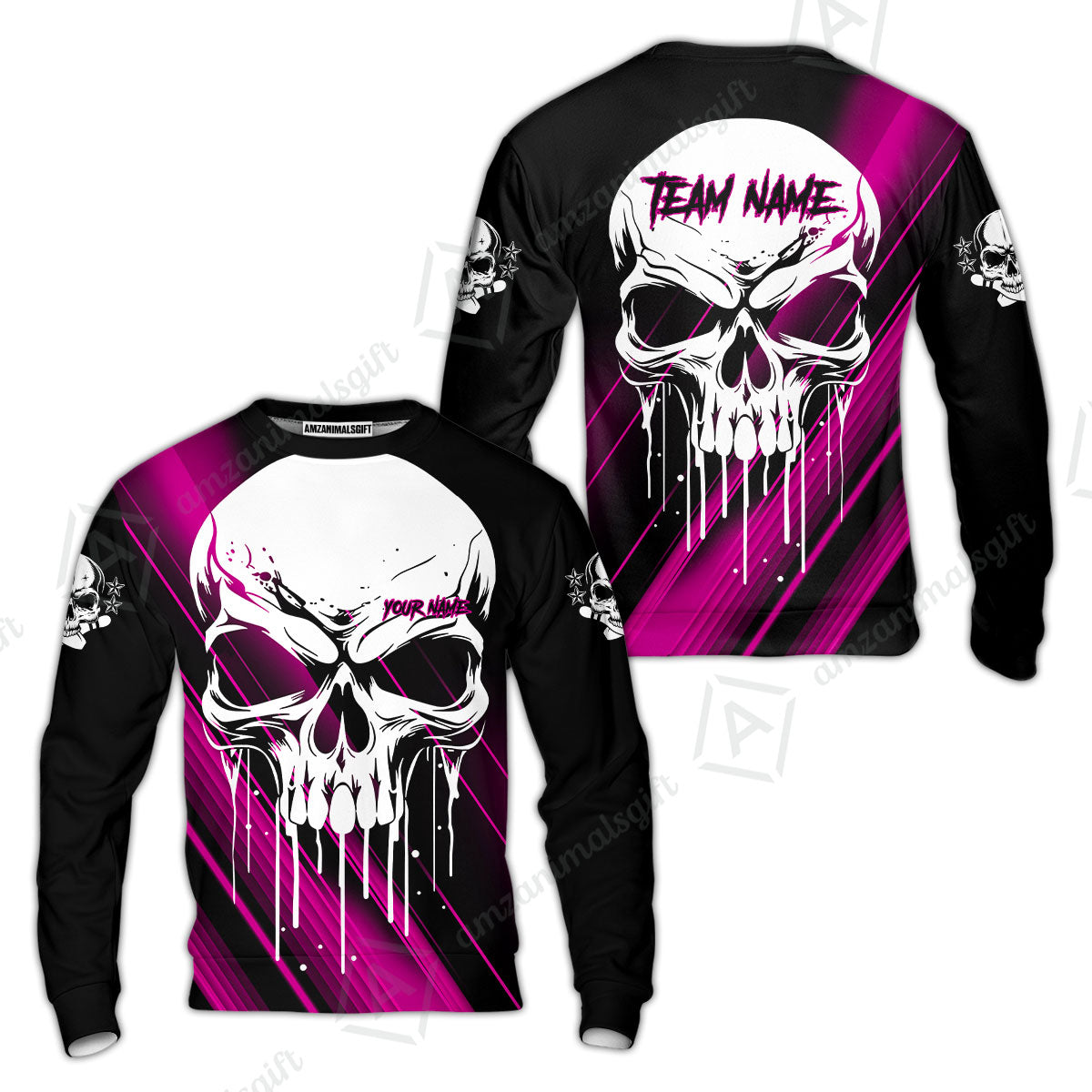 Customized Bowling Polo, Blue Skull Bowling Creepy Style Bowling jerseys Custom Name And Team Shirt