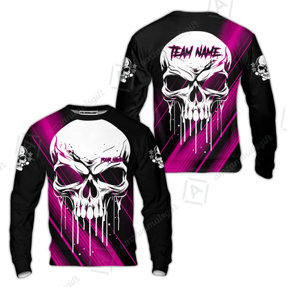 Customized Bowling Polo, Blue Skull Bowling Creepy Style Bowling jerseys Custom Name And Team Shirt