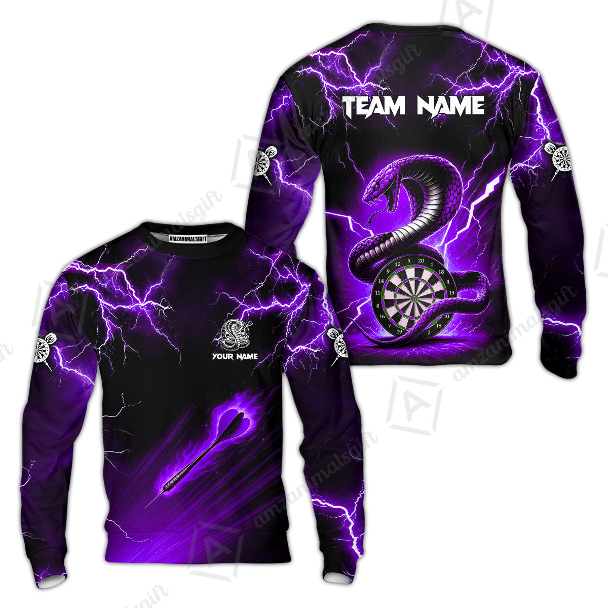 Customized Darts Sweatshirt, Darts Thunder Lightning Cobra Snake Multicolor Sweatshirt For Darts Player