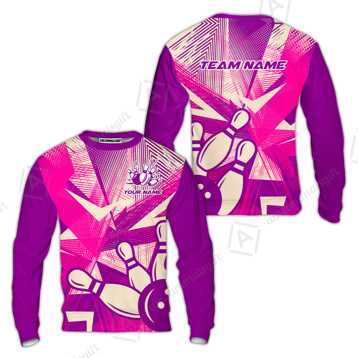 Customized Bowling Sweatshirt, Bowling Ball And Pins Esports Pattern Sweatshirt Uniform For Bowlers